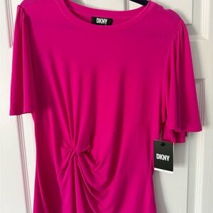 DKNY Hot Pink Knot-Front Short Sleeve Top